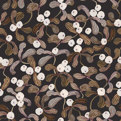 Christmas seamless floral pattern with mistletoe