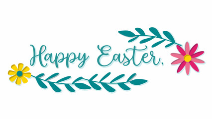 Happy easter greeting with decorative floral elements and foliage in a cheerful and festive design