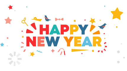  illustration template featuring festive happy new year design elements with a modern flat design style, incorporating vibrant colors, bold typography with PNG Transparent 