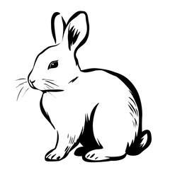 Obraz premium illustration: hand drawn easter bunny sitting on ground isolated on white or transparent png
