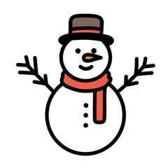 illustration: snowman with red scarf and brown hat isolated on white or transparent png