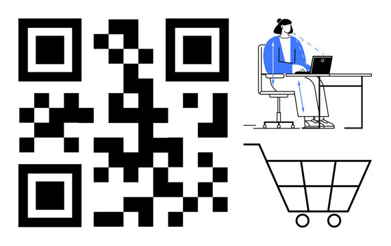 QR code technology. QR code enabling online shopping experience and simplifying digital purchases. QR code in modern e-commerce for secure payments and transactions. Perfect for retail, tech, online