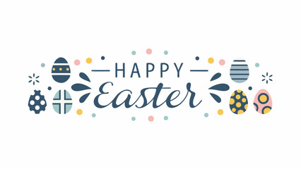 Happy easter greeting with festive decorated eggs and confetti elements in a whimsical design