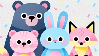 Obraz premium Cheerful abstract animal portrait with pastel colors and confetti