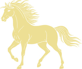 Majestic Golden Horse Silhouette Gracefully Moving with Flowing Mane