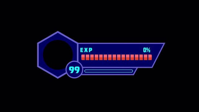 Exp and energy bar loading 100 to 0 with alpha channel animation video 4k, you can add photos in the blank area