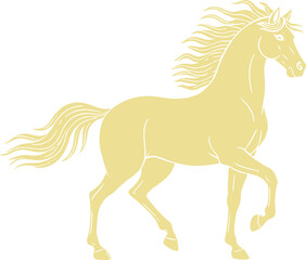 Elegant golden horse silhouette gracefully trotting showcasing beauty and strength