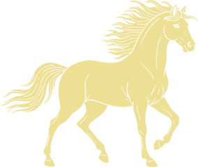 Elegant golden horse with a magnificent flowing mane and tail
