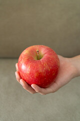 赤いリンゴを持った子どもの手