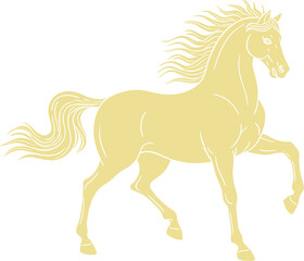 Elegant golden horse silhouette captured in dynamic motion