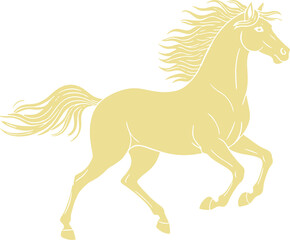 Majestic Golden Horse Silhouette Galloping with Flowing Mane and Tail Art