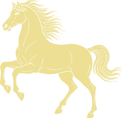 Majestic golden horse silhouette rearing on hind legs with flowing mane