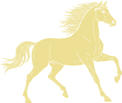 Elegant golden horse silhouette prancing gracefully on a dark background