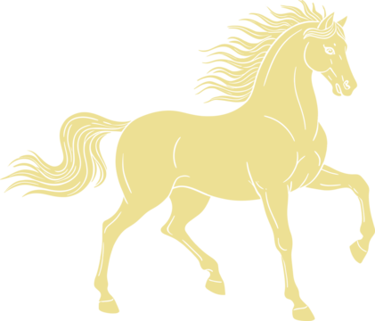 Elegant golden horse silhouette captured in dynamic motion