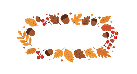 Autumnal wreath design featuring leaves, acorns, and berries, ideal for fall-themed layouts and seasonal promotions.