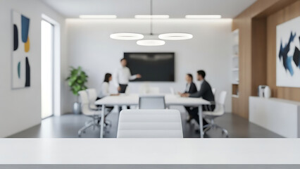 Business meeting in a modern conference room with a team discussing strategies