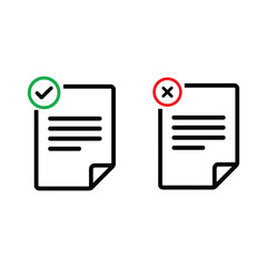 Document with checkmark and cross icons Vector illustration