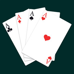 Four aces playing cards for poker casino game.
