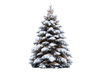 Snow-covered christmas tree with lights isolated on transparent background