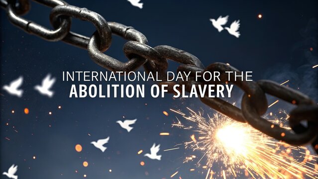 Abolition of Slavery, Dramatic close up chains shattering representing freedom and liberation. - Powered by Adobe