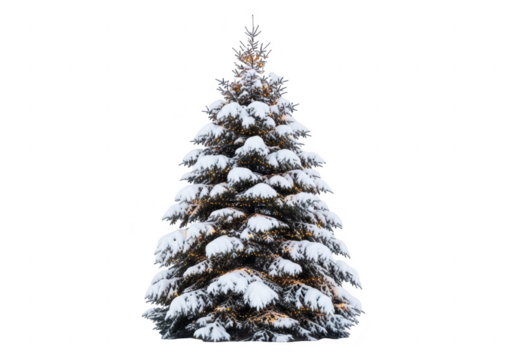 Snow-covered christmas tree with lights isolated on transparent background - Powered by Adobe