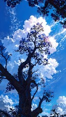 Majestic Tree Reaching for the Sky A Serene Scene of Nature's Beauty and Atmospheric Wonder