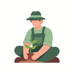 Person planting a small plant in the ground illustration vector
