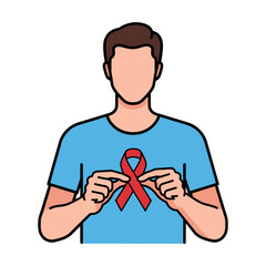 Man holding a red ribbon for aids awareness and world aids day