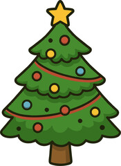 cute cartoon christmas tree with star and ornaments