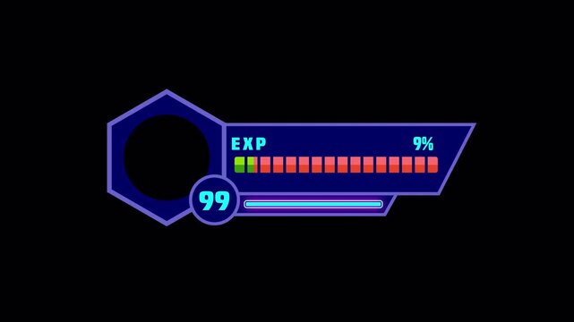 Exp bar and energy awakend loading icon level 99 with alpha channel animation video 4k, you can add photos in the blank area