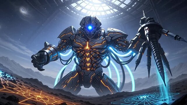 Futuristic Robot Warrior - A Sci-Fi Battle Scene.