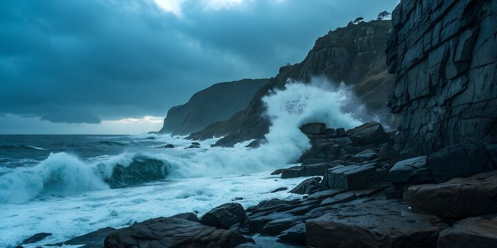 waves crashing on rocks