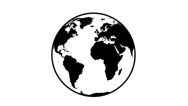 Minimalist Black and White Globe Icon Representing Earth.