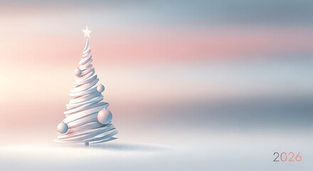 Elegant christmas tree with star and ornaments on a soft pastel gradient background for the year