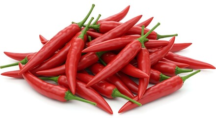 Pile of Red Chili Peppers on White Background hot pepper