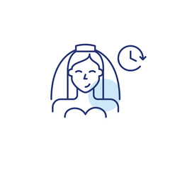 Bride with clock symbol. Wedding deadline, preparations schedule. Pixel perfect, editable stroke vector icon
