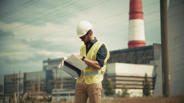 Architect Reviewing Project Documentation. Building Surveyor On Location