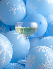 Christmas background with glass of champagne