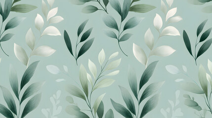 Ethereal Foliage: A serene pattern of delicate leaves in varying shades of green, set against a soft, subtle background, evoking a sense of tranquility and natural beauty.