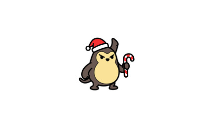 Festive Otter with Candy Cane Illustration for Holiday Season Cheer and Graphic Design Projects