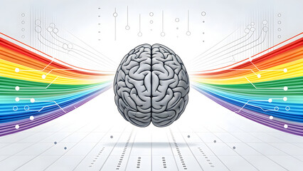 Human brain illustration with colorful digital lines and modern technology concept
