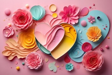 Paper Flowers and Hearts - Romantic Abstract Floral Arrangement