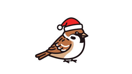 Festive Sparrow Illustration Wearing a Santa Hat for Holiday Season Greetings