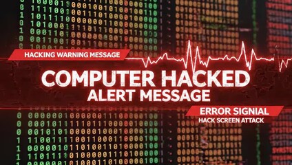 Digital Computer Screen Displays Binary Code With System Virus Alert Message Red Glowing Text