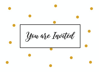 The phrase “You Are Invited” is written by hand in an elegant cursive calligraphic style with brush strokes against a dotted background, featuring beautiful lettering or inscription, rendered as a