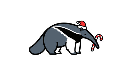 Obraz premium Anteater Christmas Cartoon with Candy Cane and Santa Hat Illustration