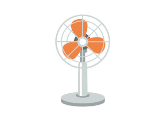 Obraz premium Illustration of a table fan, a wind blower depicted as a vector graphic, showing an electric fan on a white background, a household appliance with rotating blades, symbolizing summer weather