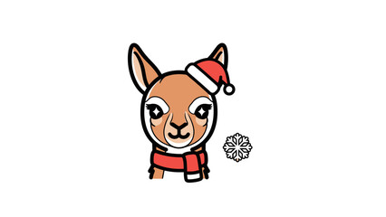 Festive Alpaca with Santa Hat and Scarf Illustration Holiday Cheer with a Cute Animal Character