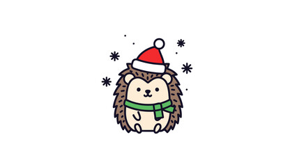 Festive Hedgehog in Santa Hat with Scarf Illustration for Winter Season Celebrations and Greetings