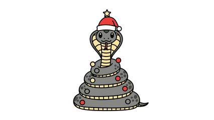 Festive Snake with Christmas Hat A Cute Holiday Illustration of Reptile for Holiday Season